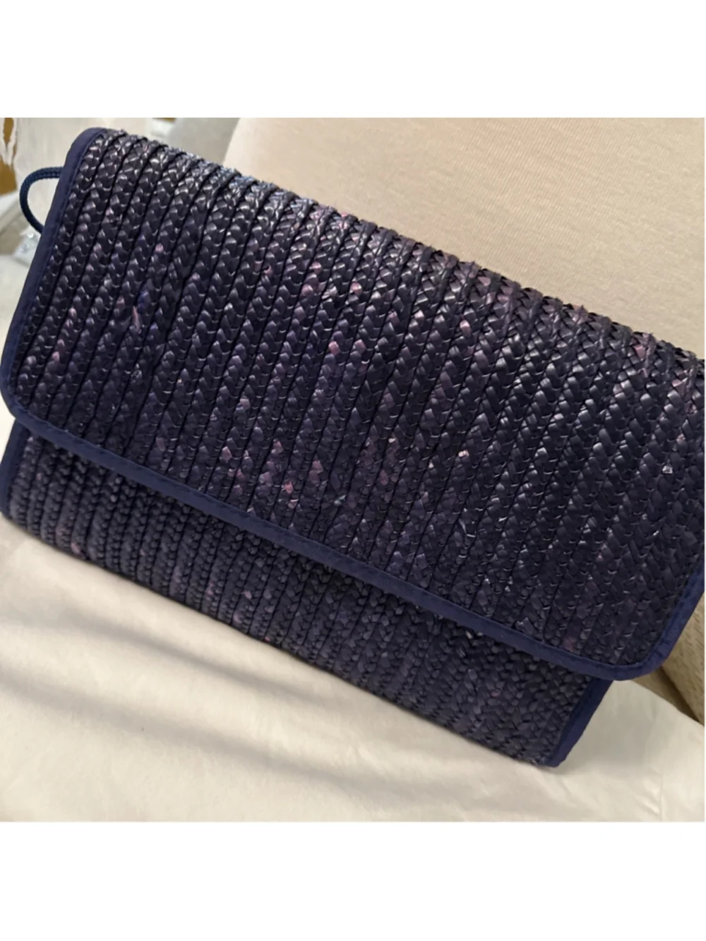 Waves Tandem Bags Of California Navy Straw Raffia Envelope Clutch Bag